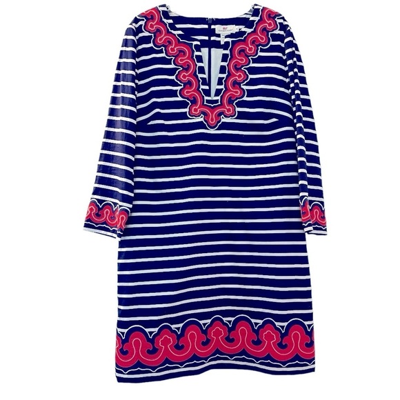 VINEYARD VINES shift dress. 10. Navy blue/white stripes with red embellishments - Picture 2 of 10